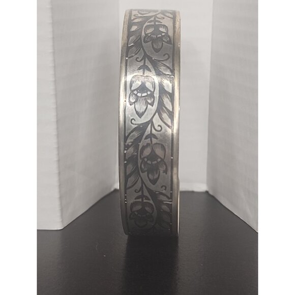 Vintage Soviet era 875 Sterling Silver Cuff Bracelet Niello Floral Design russia - Picture 2 of 9